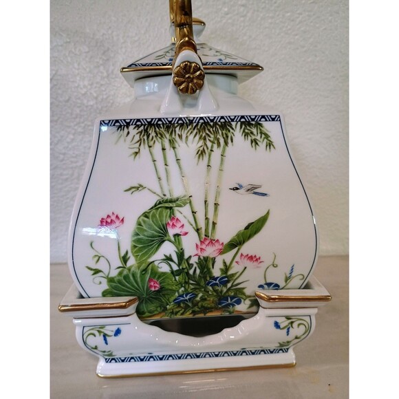 Vintage 1986FP Japan Fine China Teapot with Stand 3 Piece Floral Birds 11” - Picture 3 of 13